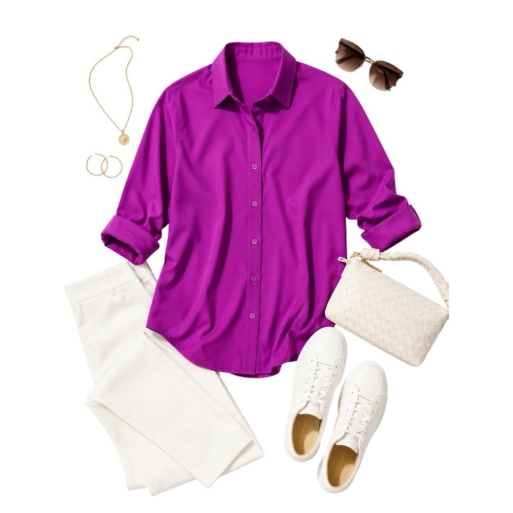 Athleta Jazzy Purple Oversized Poplin Button Up Performance Shirt Womens XL NWT